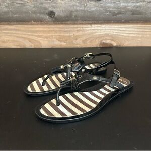 Henri Bendel Jelly Black White And Brown Thong Ankle Strap Designer Sandals 7